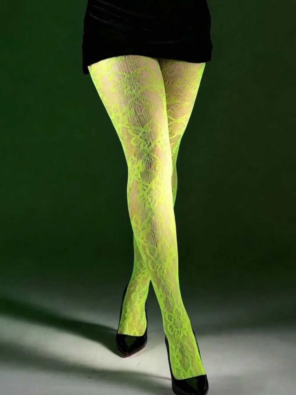 Neon Yellow Lace Tights – Stylish Sheer Legwear